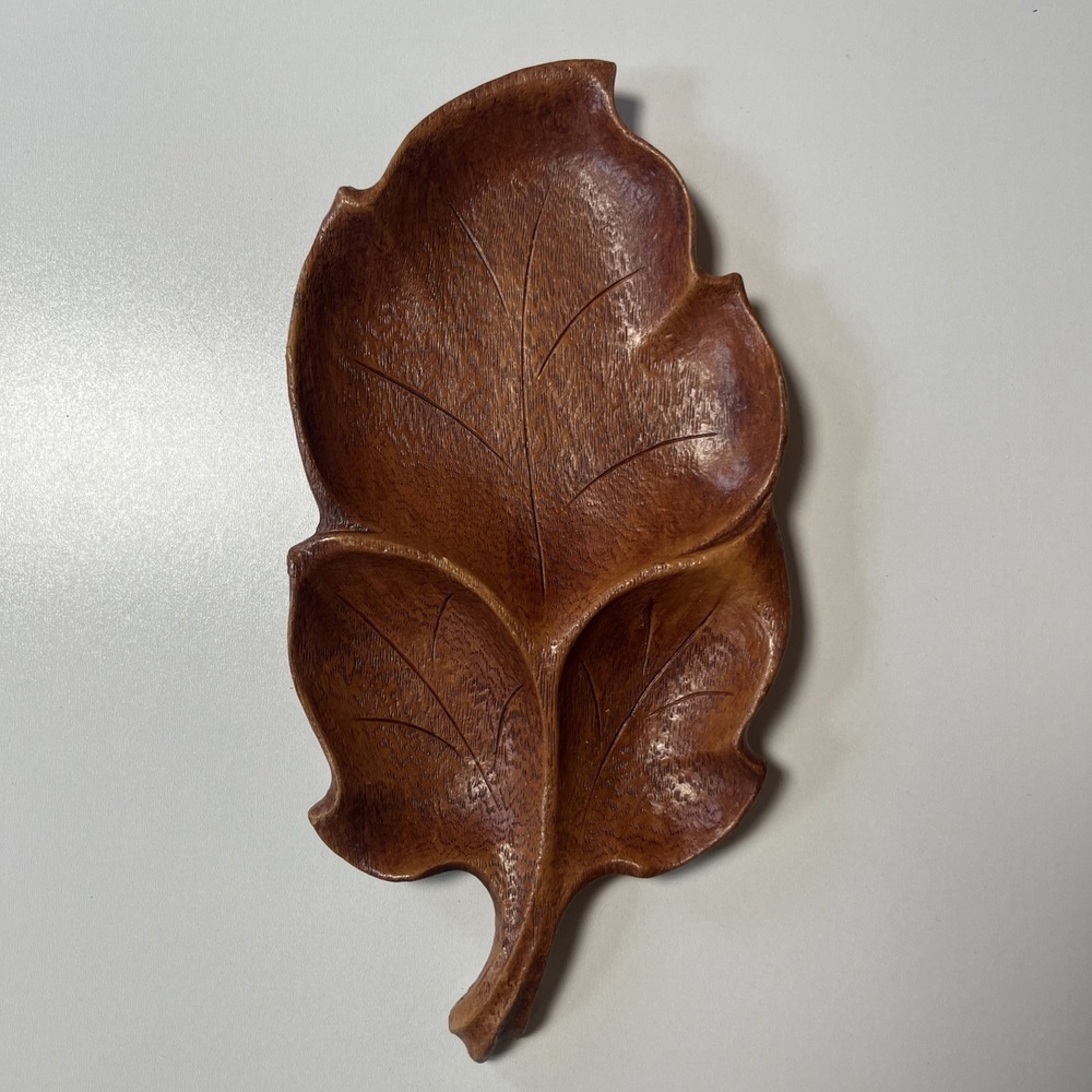 Vintage Multi Products Inc Faux Wood Leaf Tray Divided Dish Mid Century‎ Brown